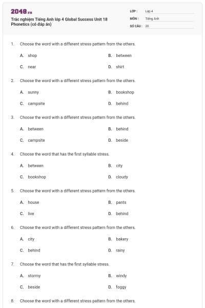 Trắc nghiệm Tiếng Anh lớp 4 Global Success Unit 18 Phonetics (có đáp án)