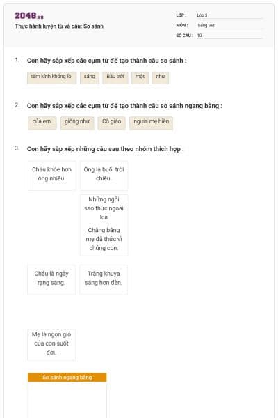 Thực hành luyện từ và câu: So sánh