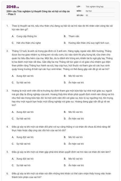 200+ câu Trắc nghiệm Lý thuyết Công tác xã hội có đáp án - Phần 9