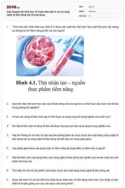 Giải Chuyên đề Sinh học 10 Cánh diều Bài 4: Cơ sở công nghệ tế bào động vật và ứng dụng