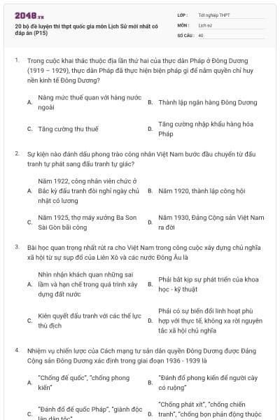 20 bộ đề luyện thi thpt quốc gia môn Lịch Sử mới nhất có đáp án (P15)