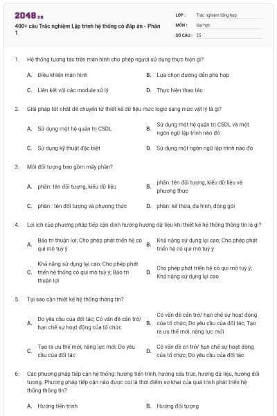 400+ câu Trắc nghiệm Lập trình hệ thống có đáp án - Phần 1