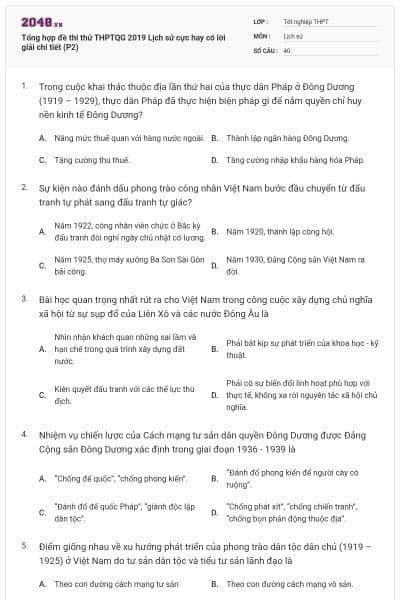 Tổng hợp đề thi thử THPTQG 2019 Lịch sử cực hay có lời giải chi tiết (P2)
