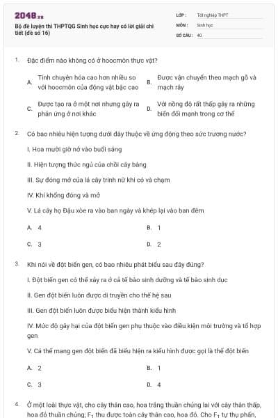 Bộ đề luyện thi THPTQG Sinh học cực hay có lời giải chi tiết (đề số 16)