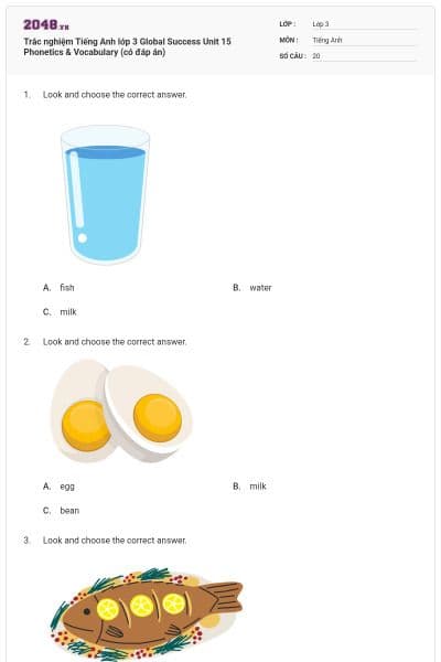 Trắc nghiệm Tiếng Anh lớp 3 Global Success Unit 15 Phonetics & Vocabulary (có đáp án)