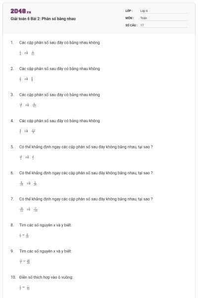 Giải toán 6 Bài 2: Phân số bằng nhau