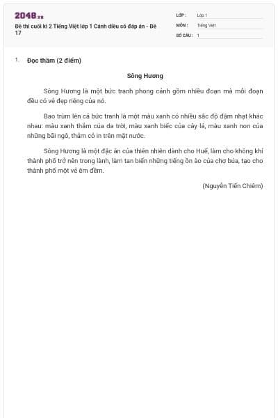Đề thi cuối kì 2 Tiếng Việt lớp 1 Cánh diều có đáp án - Đề 17