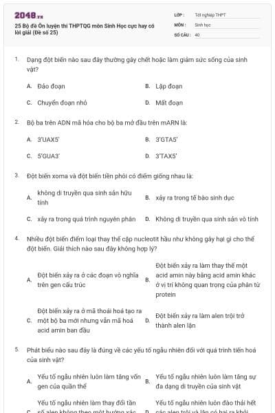 25 Bộ đề Ôn luyện thi THPTQG môn Sinh Học cực hay có lời giải (Đề số 25)