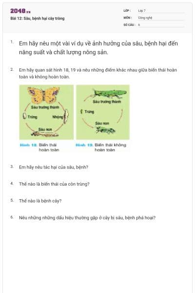 Bài 12: Sâu, bệnh hại cây trồng