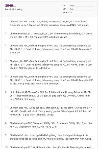 Bài 12: Hình vuông