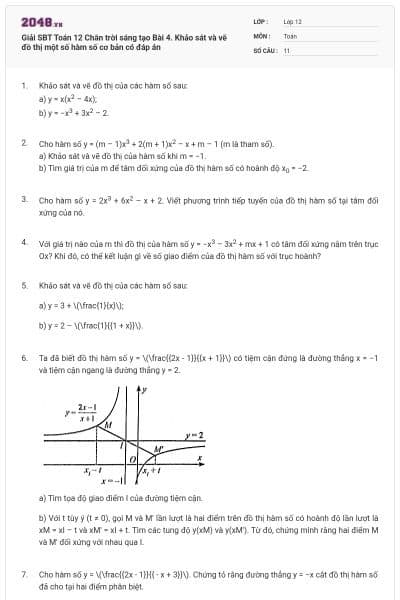 Giải SBT Toán 12 Chân trời sáng tạo Bài 4. Khảo sát và vẽ đồ thị một số hàm số cơ bản có đáp án