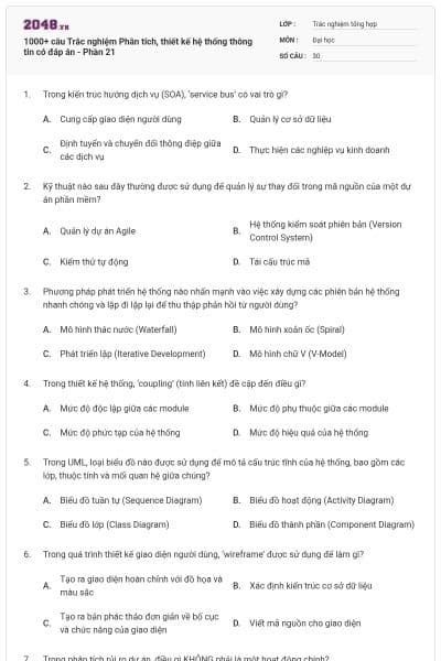 1000+ câu Trắc nghiệm Phân tích, thiết kế hệ thống thông tin có đáp án - Phần 21