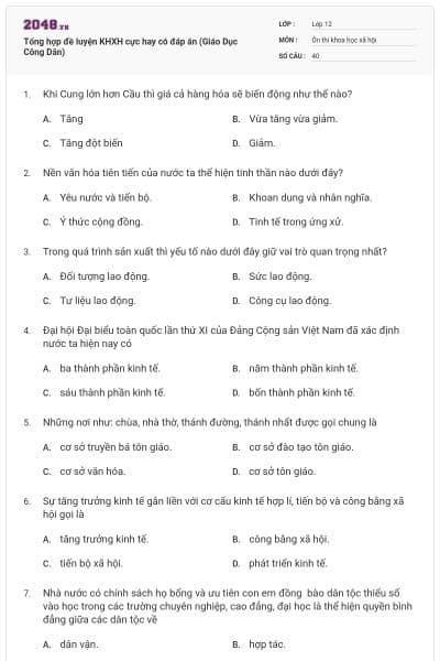 Tổng hợp đề luyện KHXH cực hay có đáp án (Giáo Dục Công Dân)