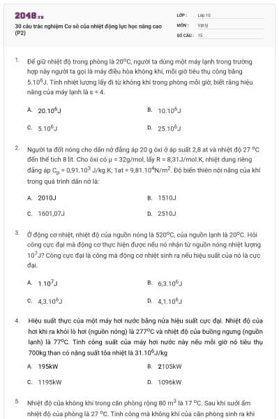 30 câu trắc nghiệm Cơ sở của nhiệt động lực học nâng cao (P2)