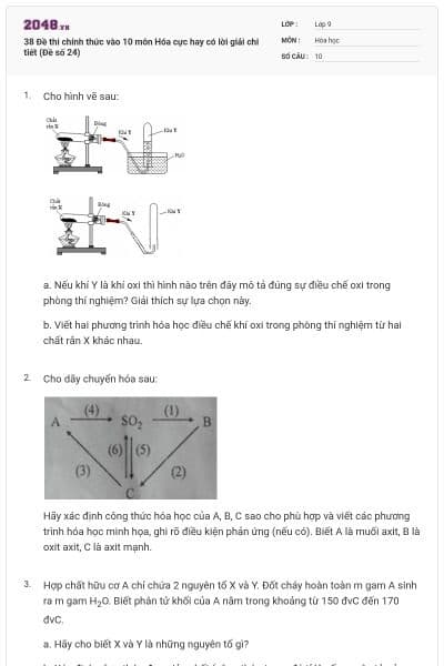 38 Đề thi chính thức vào 10 môn Hóa cực hay có lời giải chi tiết (Đề số 24)