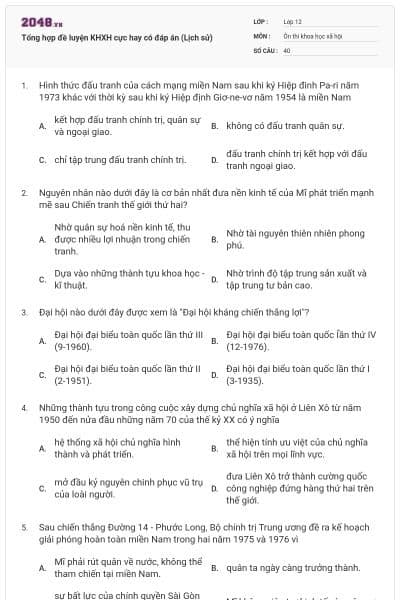 Tổng hợp đề luyện KHXH cực hay có đáp án (Lịch sử)
