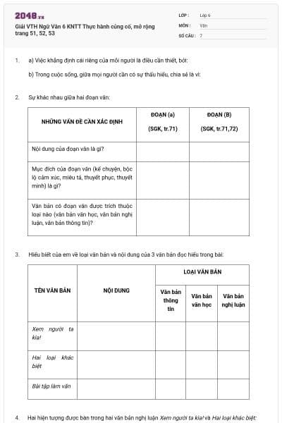 Giải VTH Ngữ Văn 6 KNTT Thực hành củng cố, mở rộng trang 51, 52, 53