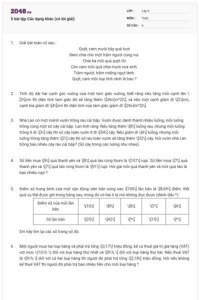 5 bài tập Các dạng khác (có lời giải)