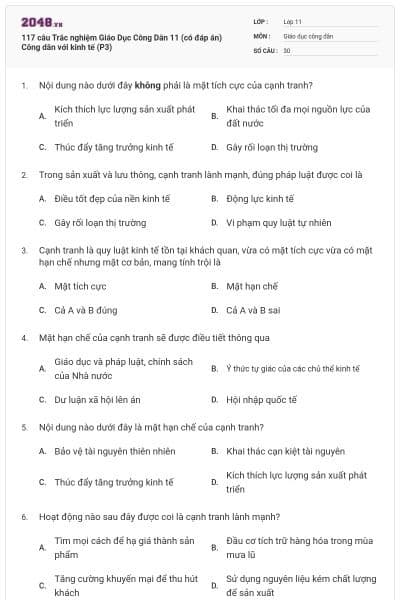 117 câu Trắc nghiệm Giáo Dục Công Dân 11 (có đáp án) Công dân với kinh tế (P3)