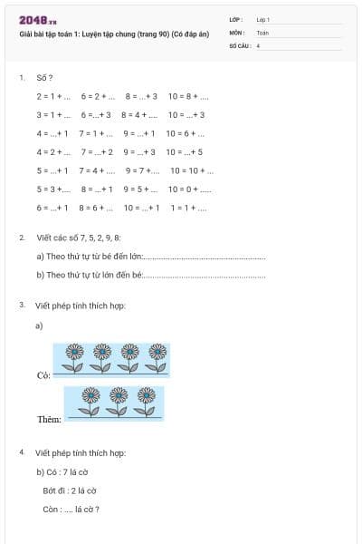 Giải bài tập toán 1: Luyện tập chung (trang 90) (Có đáp án)