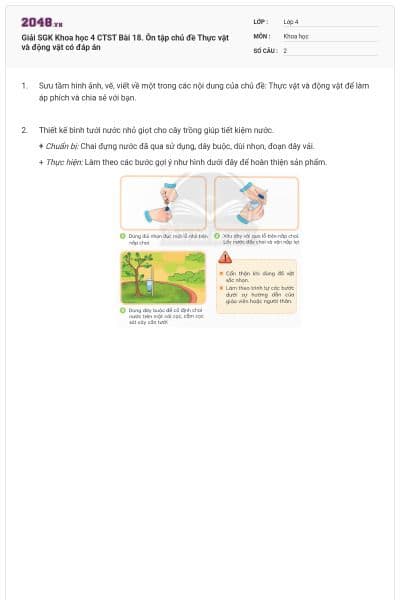 Giải SGK Khoa học 4 CTST Bài 18. Ôn tập chủ đề Thực vật và động vật có đáp án