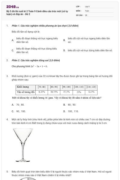 Bộ 5 đề thi cuối kì 2 Toán 9 Cánh diều cấu trúc mới (có tự luận) có đáp án - Đề 2