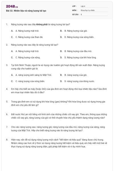 Bài 32. Nhiên liệu và năng lượng tái tạo