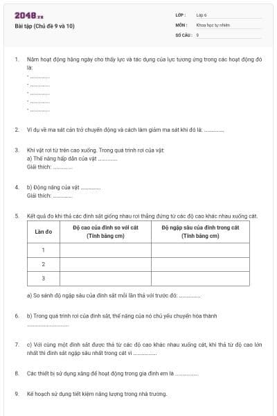 Bài tập (Chủ đề 9 và 10)