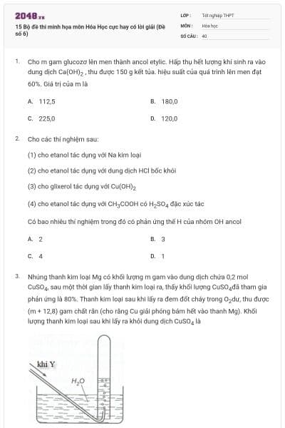 15 Bộ đề thi minh họa môn Hóa Học cực hay có lời giải (Đề số 6)