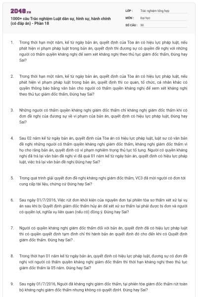 1000+ câu Trắc nghiệm Luật dân sự, hình sự, hành chính (có đáp án) - Phần 18
