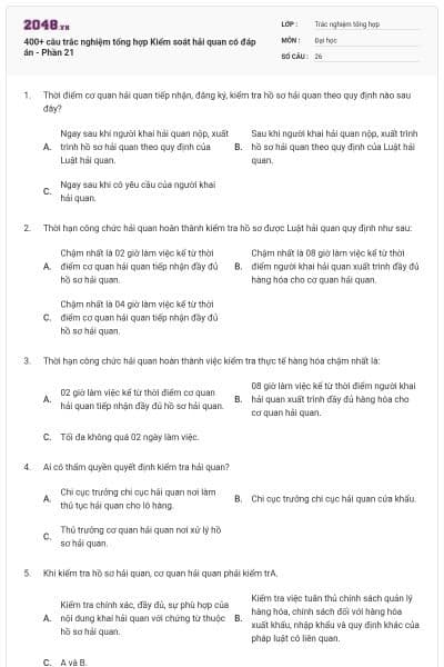 400+ câu trắc nghiệm tổng hợp Kiểm soát hải quan có đáp án - Phần 21