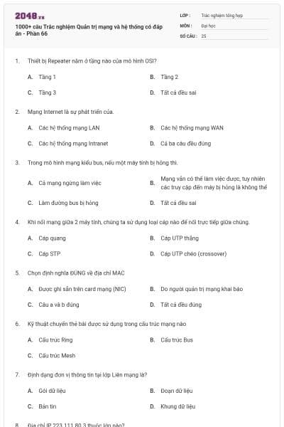 1000+ câu Trắc nghiệm Quản trị mạng và hệ thống có đáp án - Phần 66