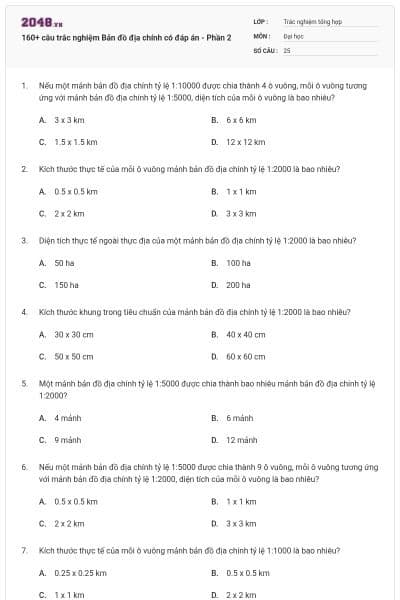 160+ câu trắc nghiệm Bản đồ địa chính có đáp án - Phần 2