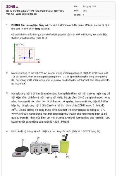 Đề thi thử tốt nghiệp THPT môn Vật lí trường THPT Chu Văn An - Lạng Sơn có đáp án