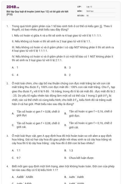 Bài tâp Quy luật di truyền (sinh học 12) có lời giải chi tiết (P10)