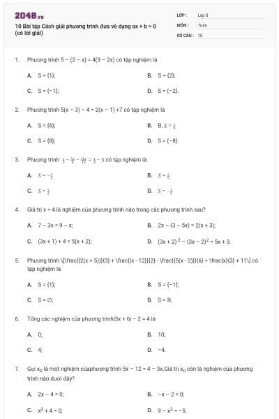 10 Bài tập Cách giải phương trình đưa về dạng ax + b = 0 (có lời giải)