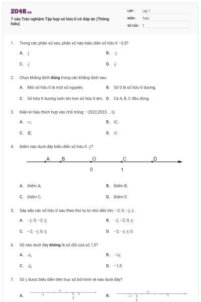 7 câu Trắc nghiệm Tập hợp số hữu tỉ có đáp án (Thông hiểu)