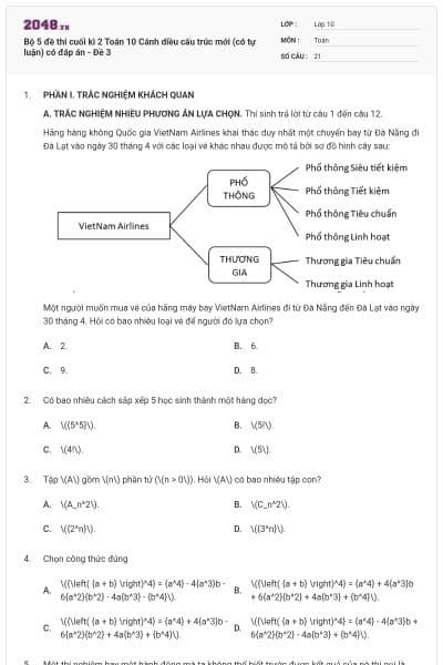 Bộ 5 đề thi cuối kì 2 Toán 10 Cánh diều cấu trúc mới (có tự luận) có đáp án - Đề 3