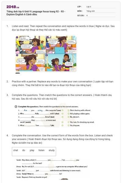 Tiếng Anh lớp 6 Unit 9 Language focus trang 92 - 93 - Explore English 6 Cánh diều