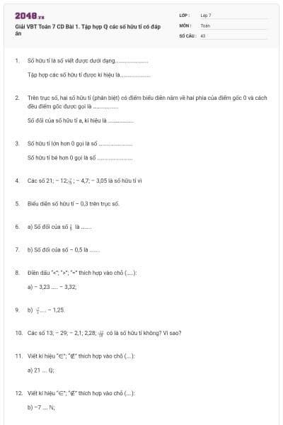 Giải VBT Toán 7 CD Bài 1. Tập hợp ℚ các số hữu tỉ có đáp án