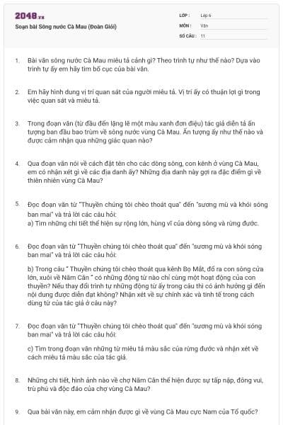 Soạn bài Sông nước Cà Mau (Đoàn Giỏi)