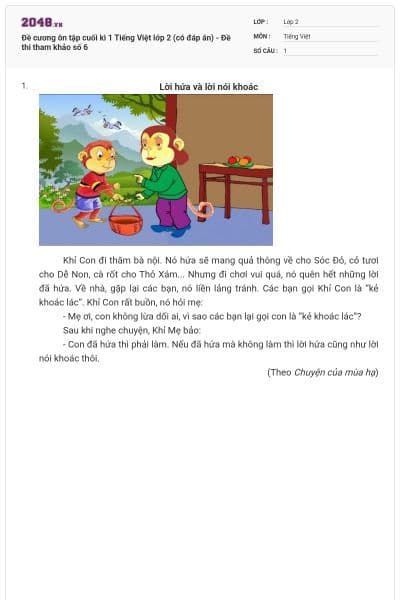 Đề cương ôn tập cuối kì 1 Tiếng Việt lớp 2 (có đáp án) - Đề thi tham khảo số 6