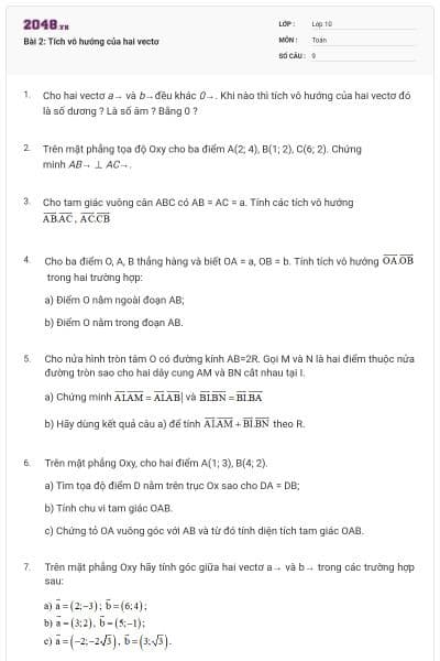 Bài 2: Tích vô hướng của hai vectơ