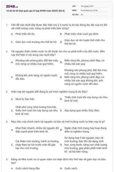 10 đề thi thi thpt quốc gia tổ hợp KHXH môn GDCD (Đề 8)