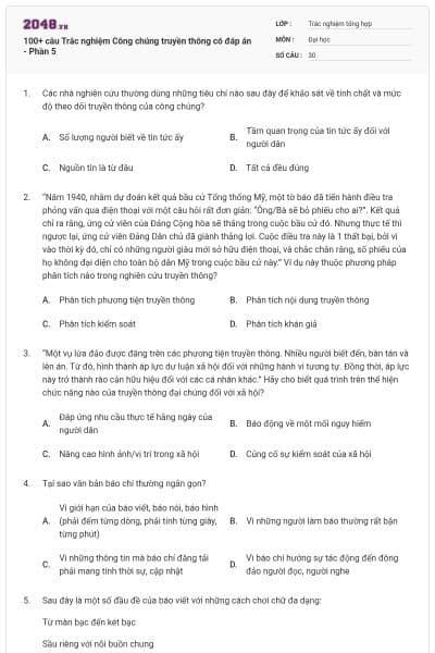100+ câu Trắc nghiệm Công chúng truyền thông có đáp án - Phần 5