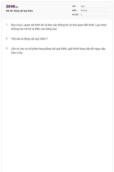 Bài 60: Động vật quý hiếm