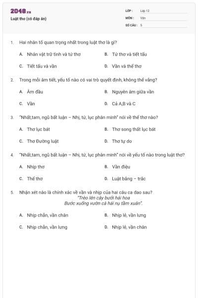 Luật thơ (có đáp án)