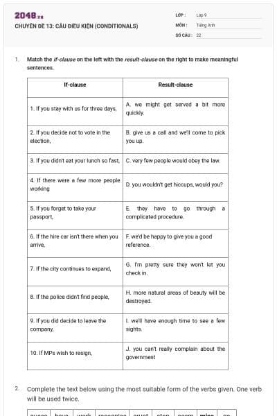 CHUYÊN ĐỀ 13:  CÂU ĐIỀU KIỆN (CONDITIONALS)