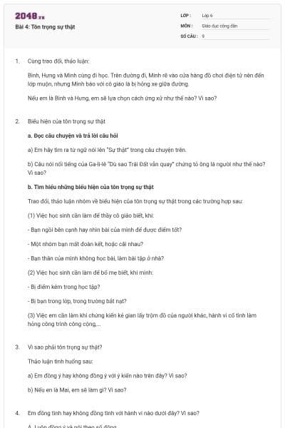 Bài 4: Tôn trọng sự thật