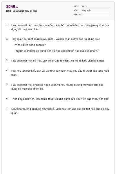 Bài 5: Các đường may cơ bản